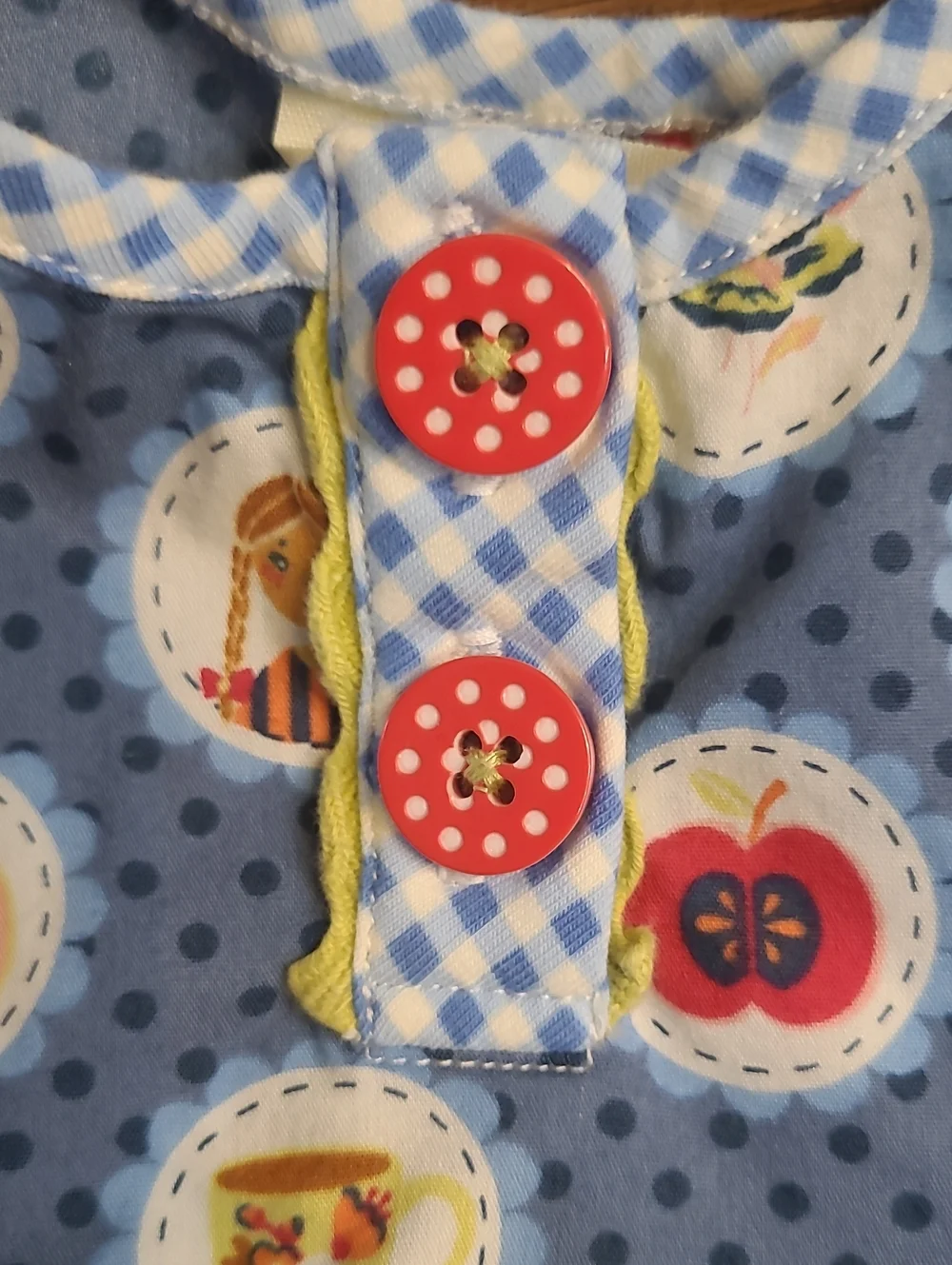 Matilda Jane Blue Polka Dot Fruit Medallion Romper with Yellow Tie Size 3 To 6 M